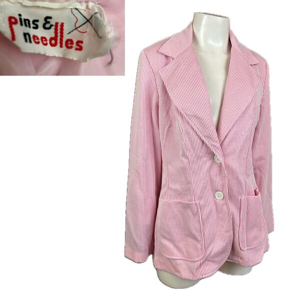 Vintage Pink and White Stripe Blazer Shirt Jacket / Women’s Large - Picture 4 of 4